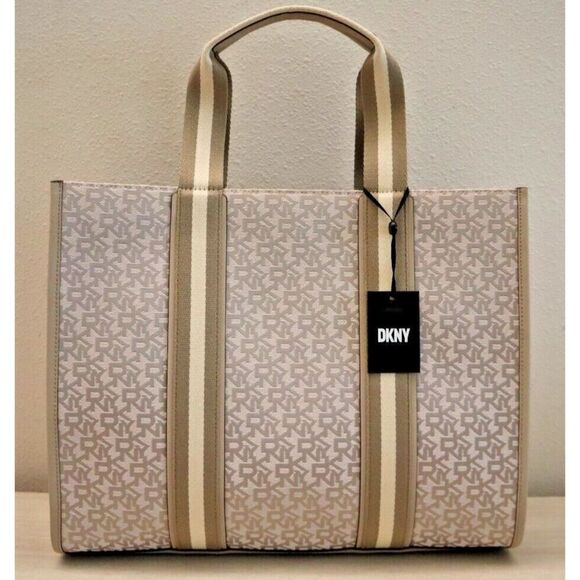 DKNY R41AFD61-gu0 Women's Beige Monogram Cassie Large Book Tote Bag - Picture 2 of 16